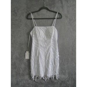 NEW FASHION White‎ Sequin Fringe Lace Up Back Mini Dress Party Clubwear S